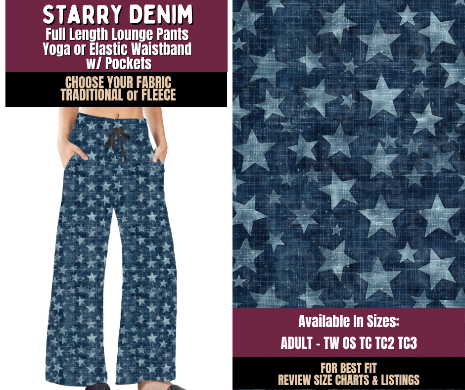 Preorder! Closes 11/11. ETA Feb. Starry Denim Lounge Pants Choose Fleece or Traditional