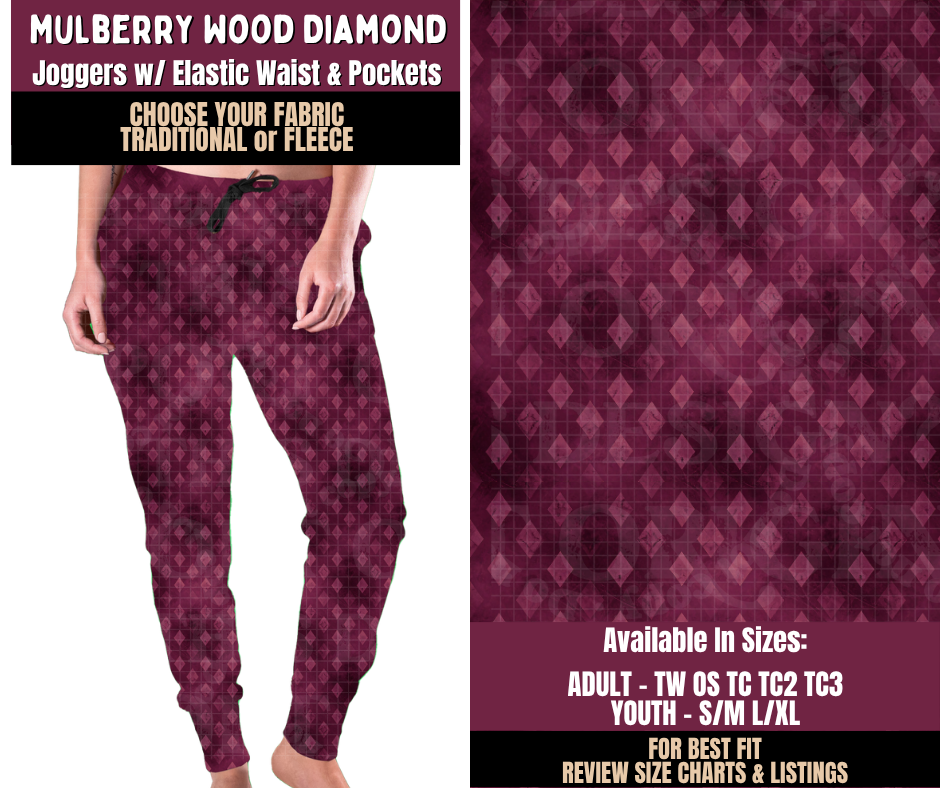 Preorder! Closes 11/11. ETA Feb. Mulberry Wood Diamond Joggers Choose Fleece or Traditional