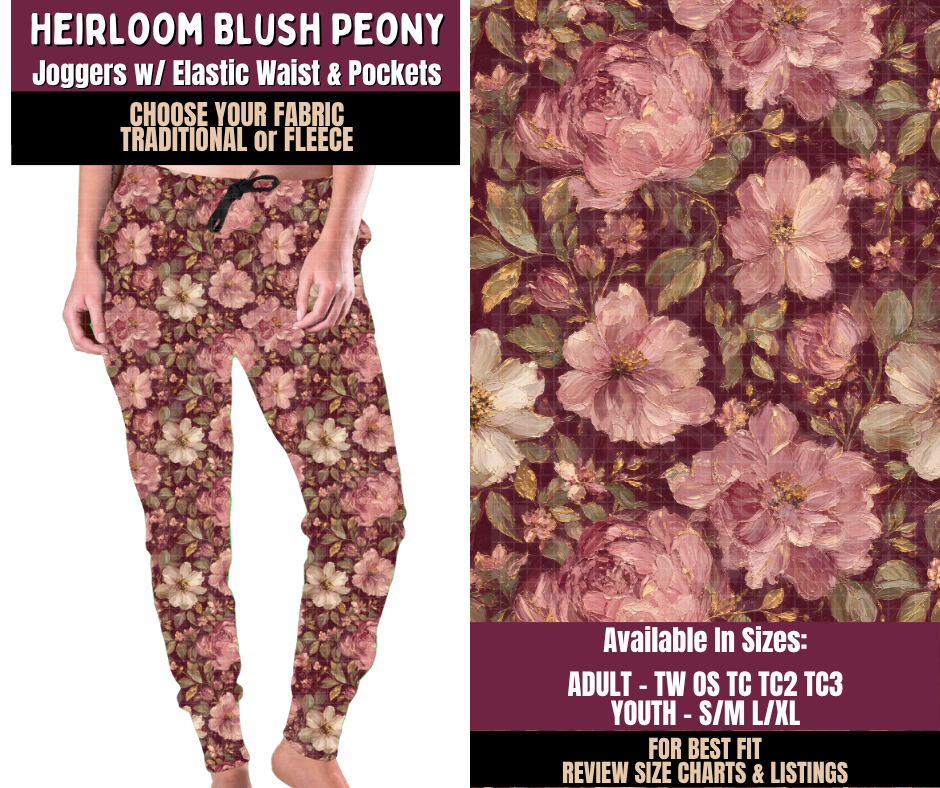 Preorder! Closes 11/11. ETA Feb. Heirloom Blush Peony Joggers Choose Fleece or Traditional