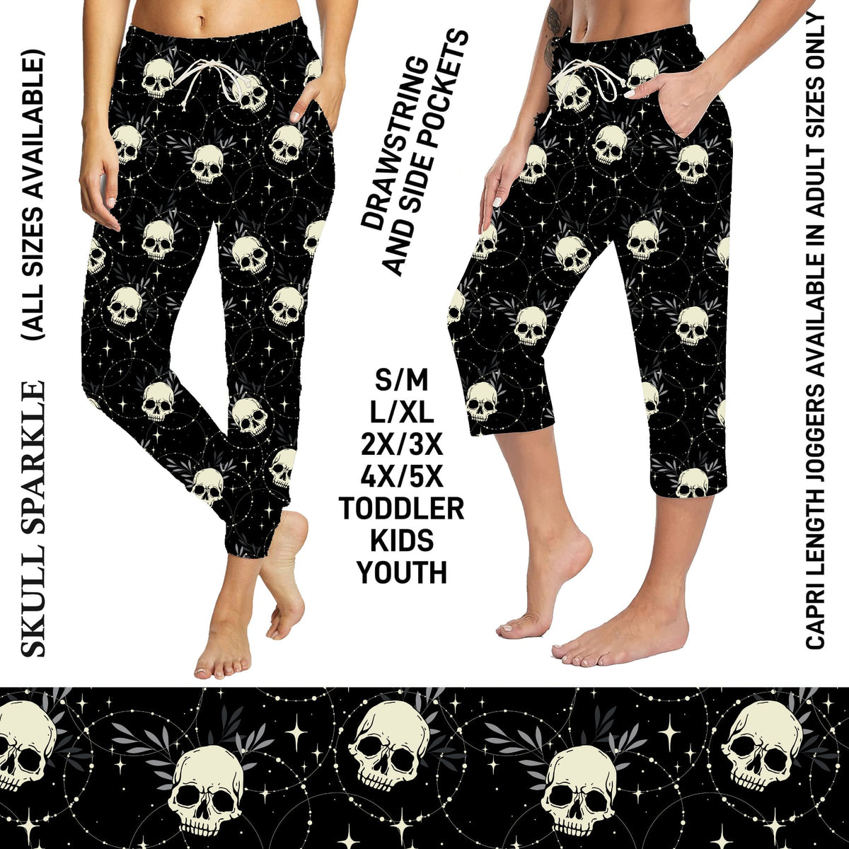 S3PJ - Skull Sparkle Full Jogger/Capri Lounger with Pockets - Preorder Due 10/28 ETA: Late Dec