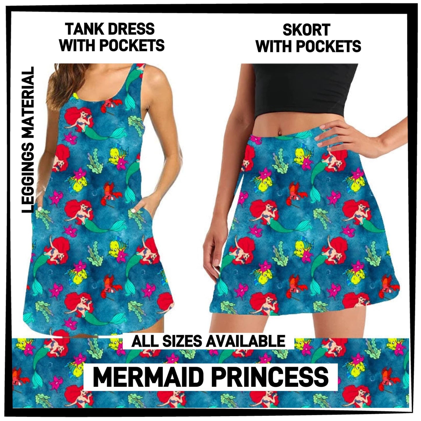 RTS - Mermaid Princess Tank Dress/Skort with Side Pockets