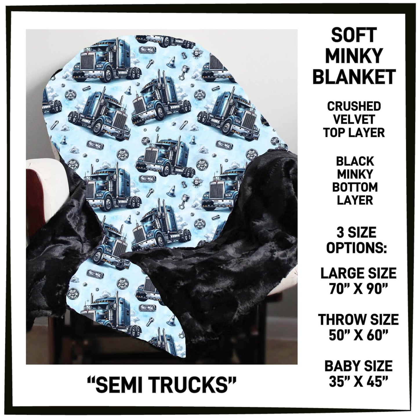 MI8B - Semi Trucks Minky Blanket - Preorder Closing 7/15 ETA: Late Sept