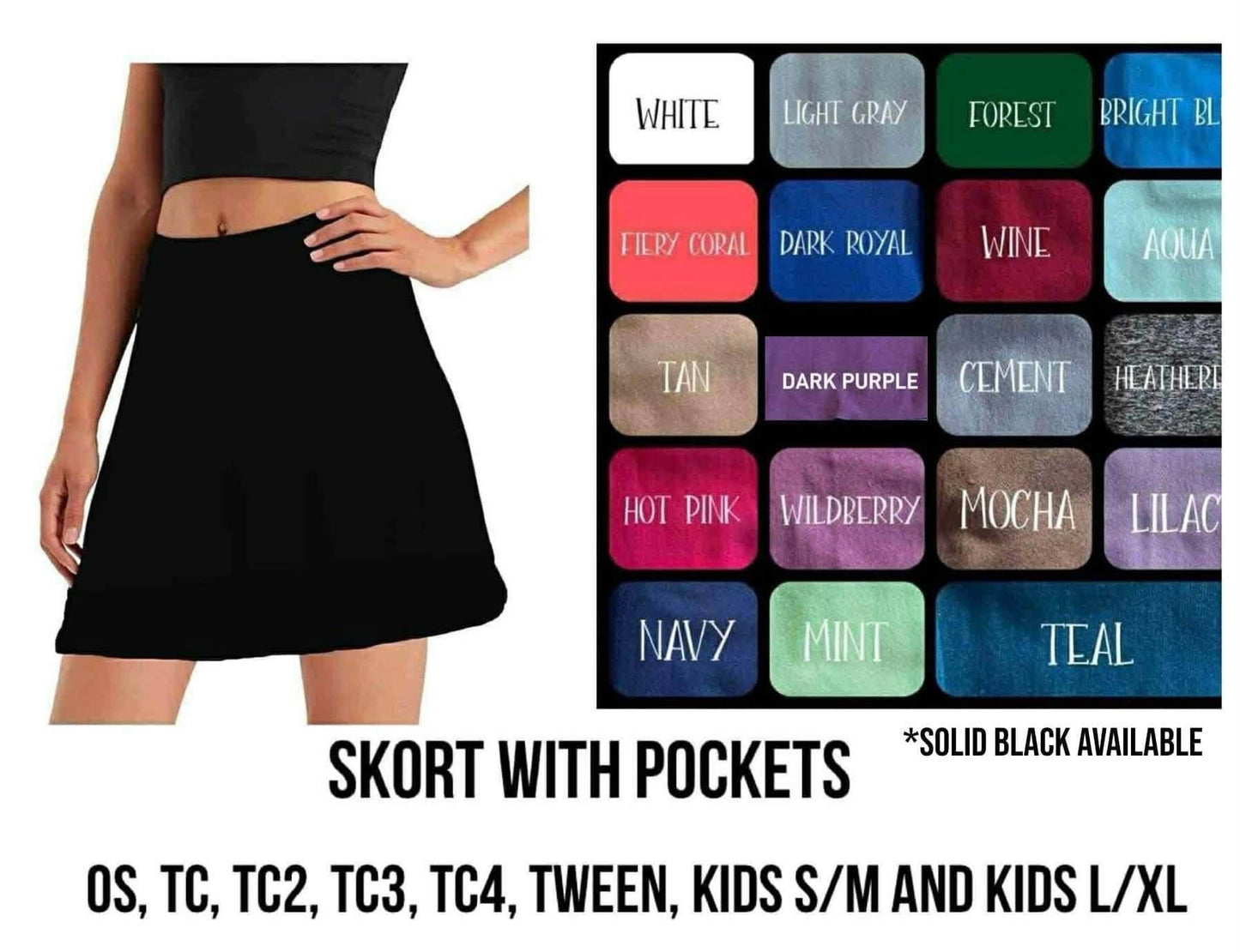 A5SB - Solid Colors Skort with Pockets - Preorder Closing 8/12 ETA: Late Sept