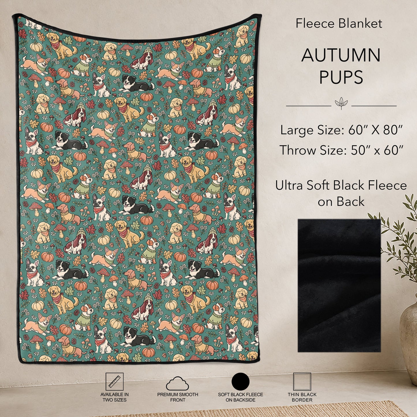 B304 - Pre-Order Autumn Pups Fleece Blanket (Closes 7/31. ETA: early Oct)