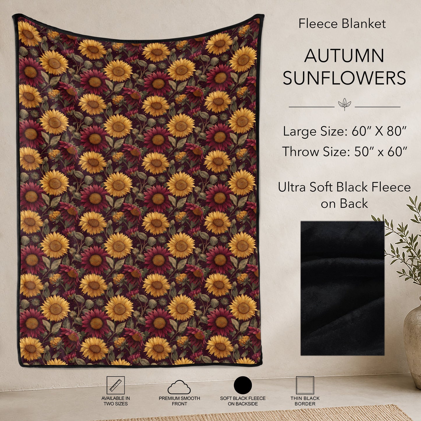 B304 - Pre-Order Autumn Sunflowers Fleece Blanket (Closes 7/31. ETA: early Oct)
