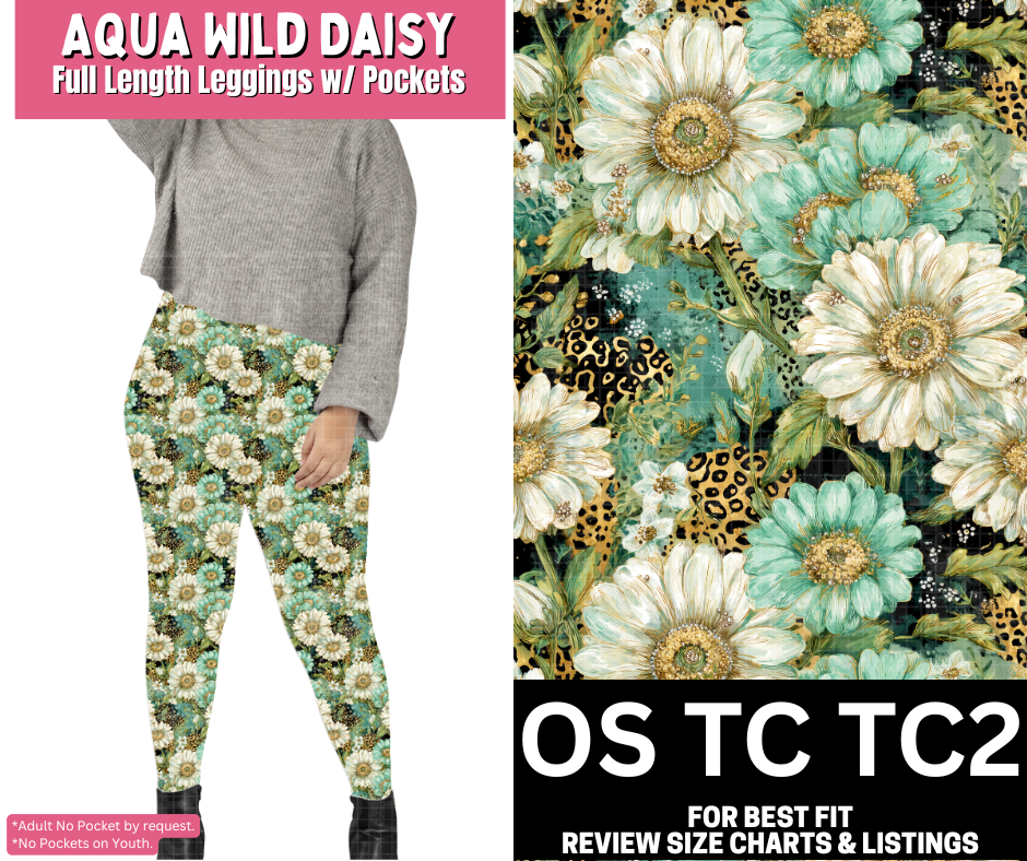 Aqua Wild Daisy Full Length Leggings w/ Pockets