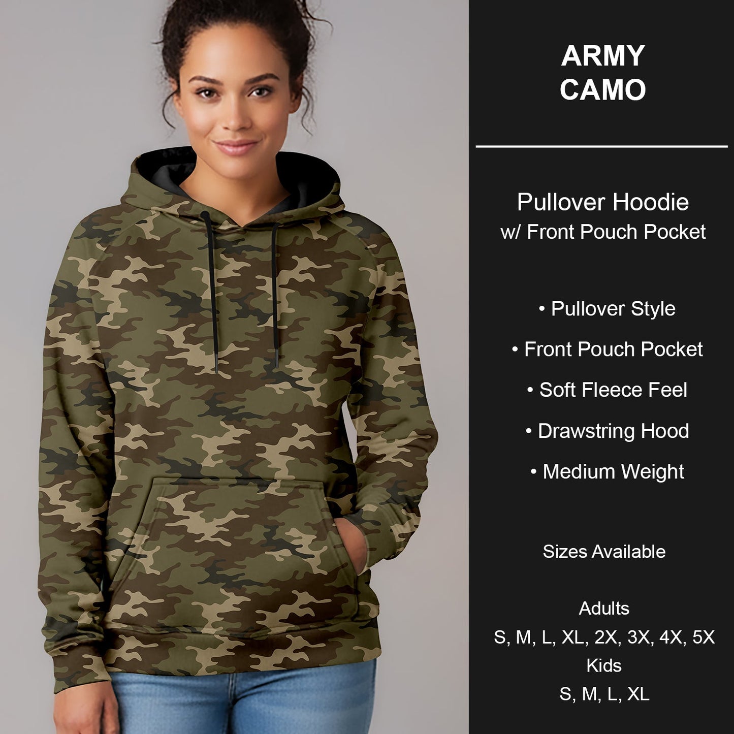 B266 - Preorder Army Camo Pullover Hoodie (Closes 12/17. ETA late Feb.)