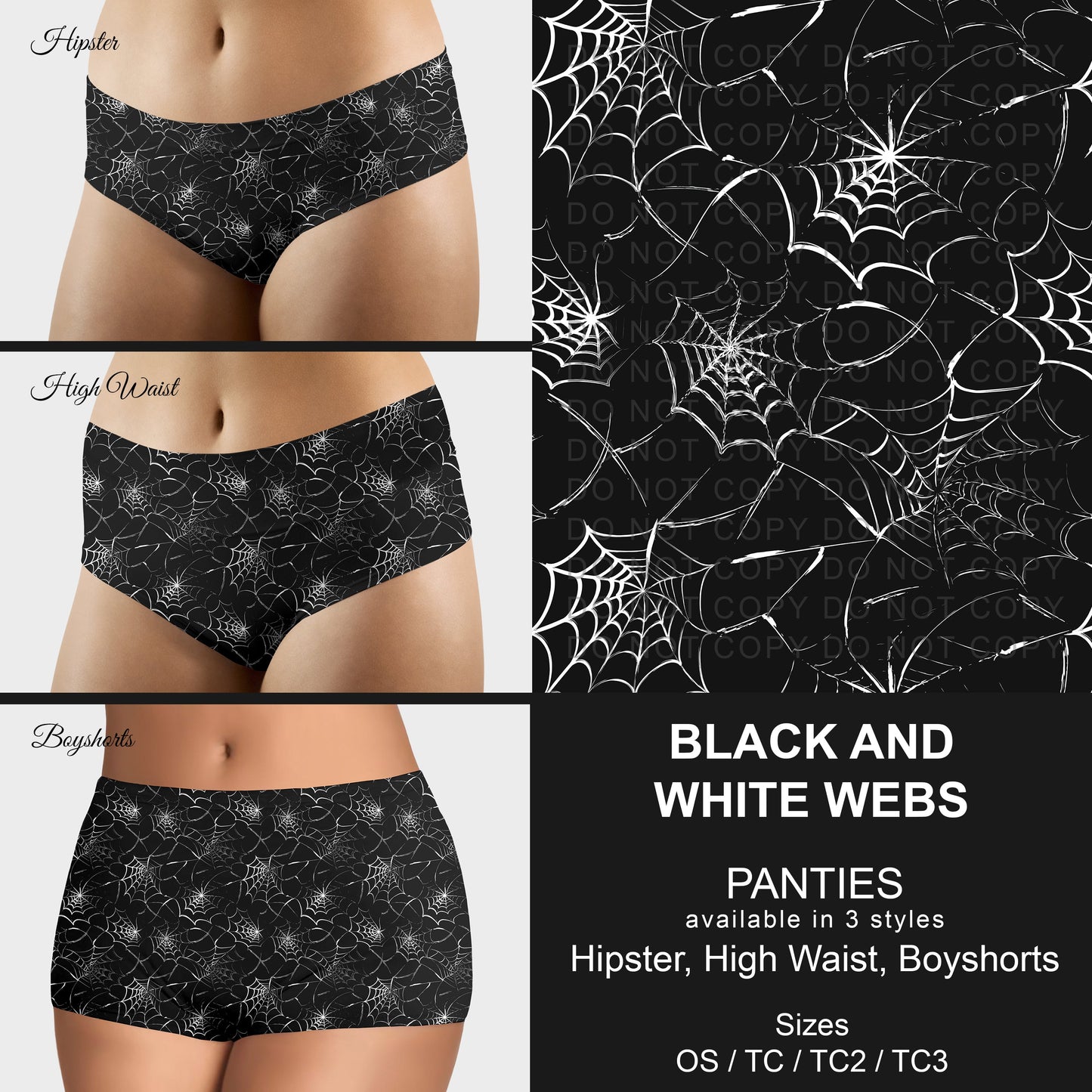 B306 - Preorder Black and White Webs Panties (Closes 8/07. ETA mid October)