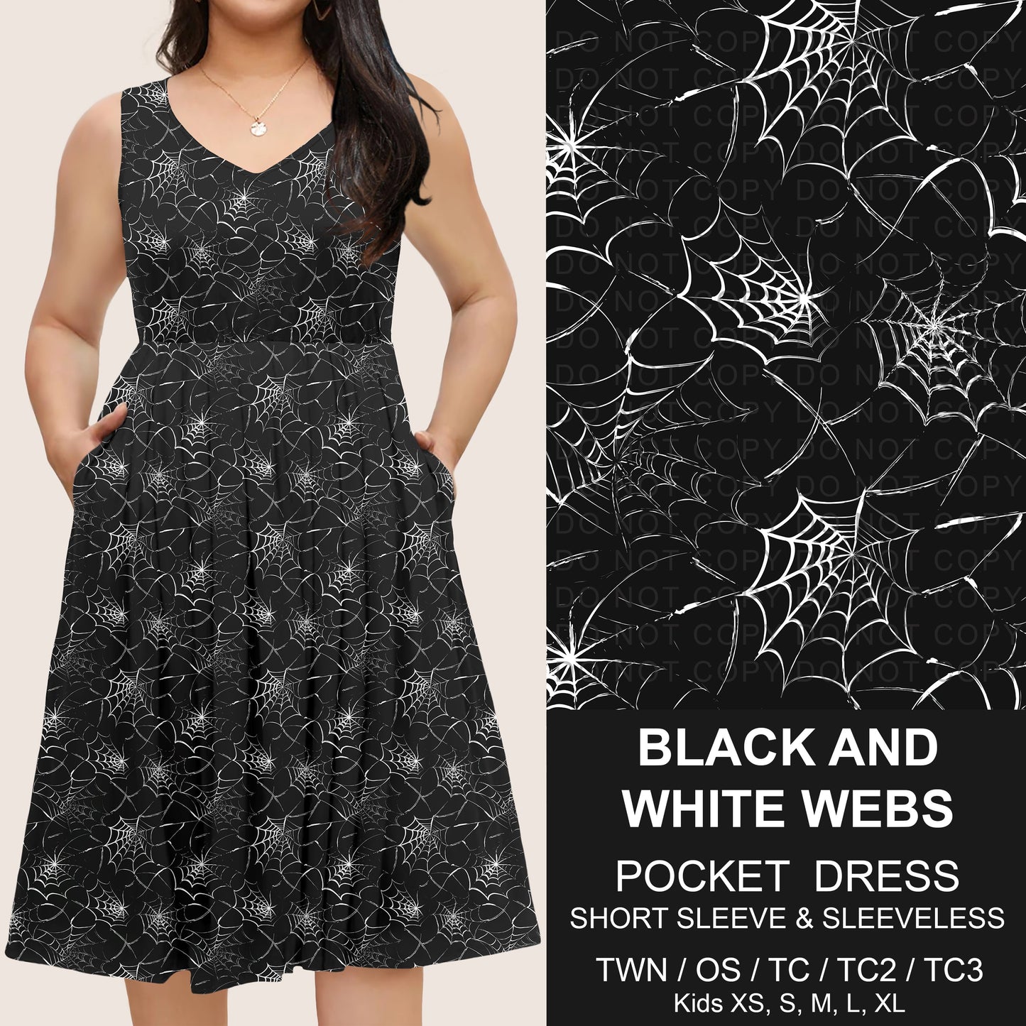 B302 - Preorder Black and White Webs Pocket Dress (Closes 7/24. ETA: early Oct)