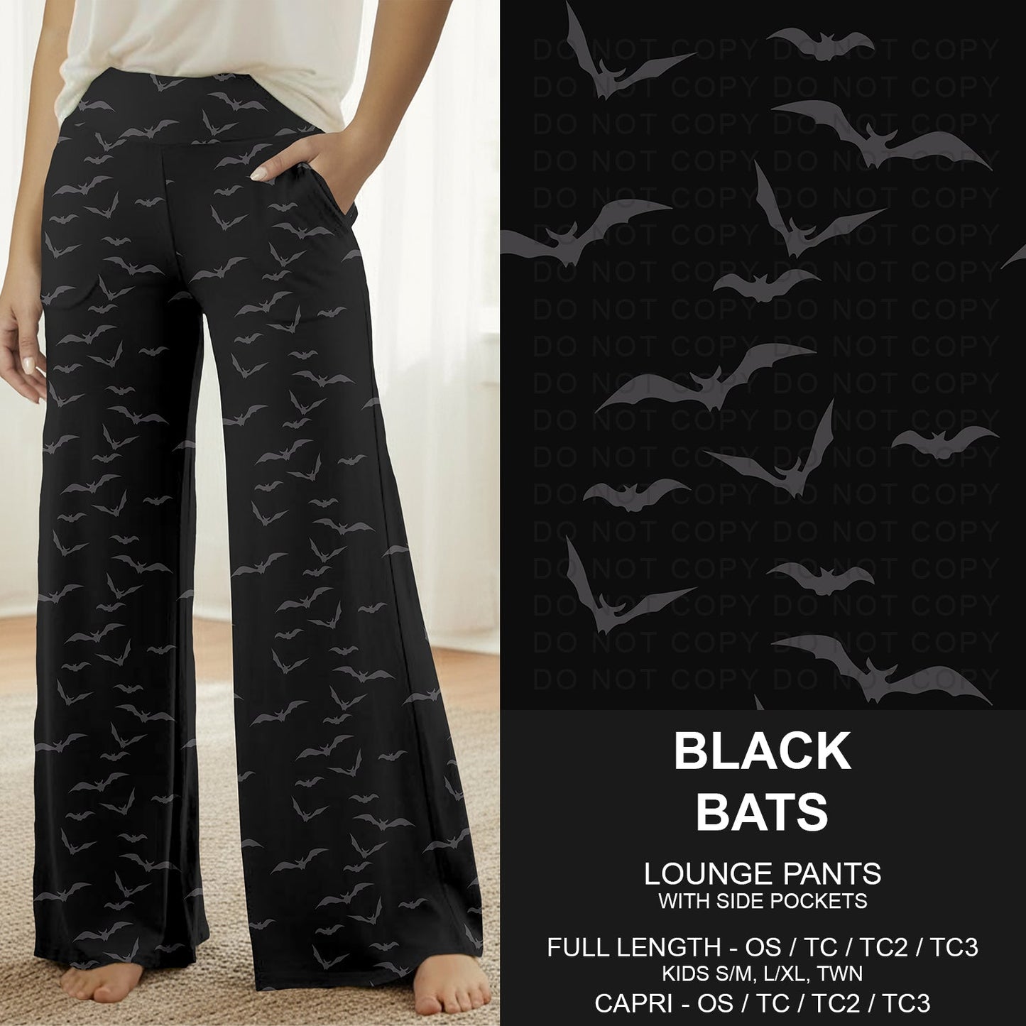 B299 - Preorder Black Bats Lounge Pants (Closes 7/12. ETA: mid Sept.)