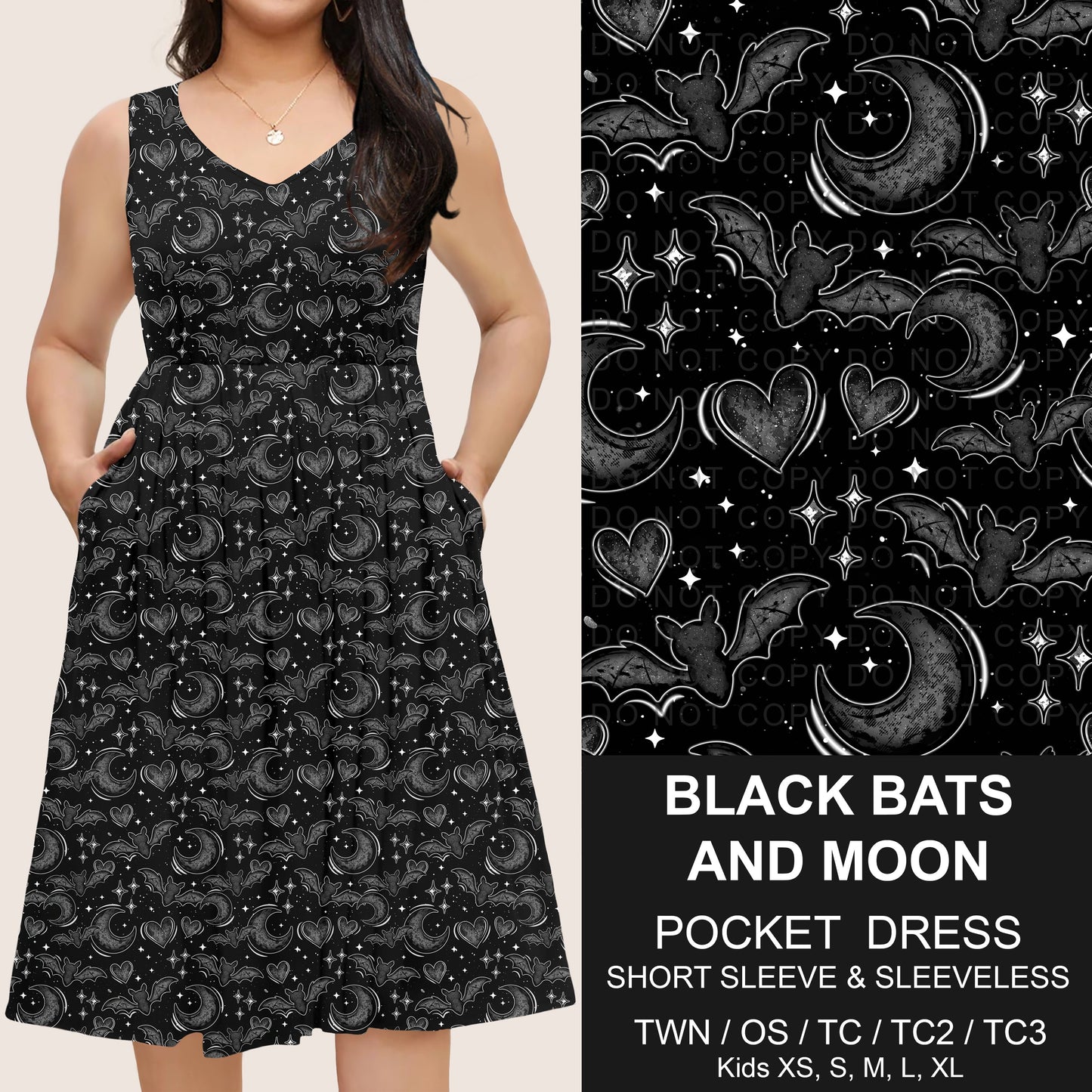 B302 - Preorder Black Bats and Moon Pocket Dress (Closes 7/24. ETA: early Oct)