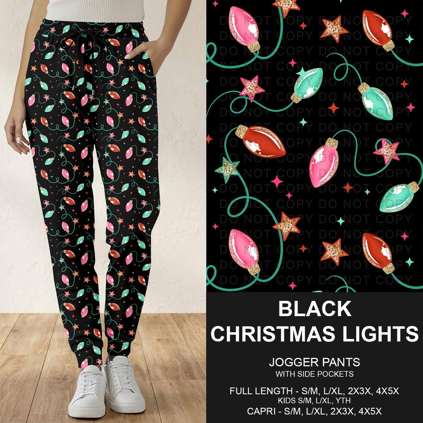 B303 - Preorder Black Christmas Lights Joggers (Closes 7/26. ETA: early Oct.)