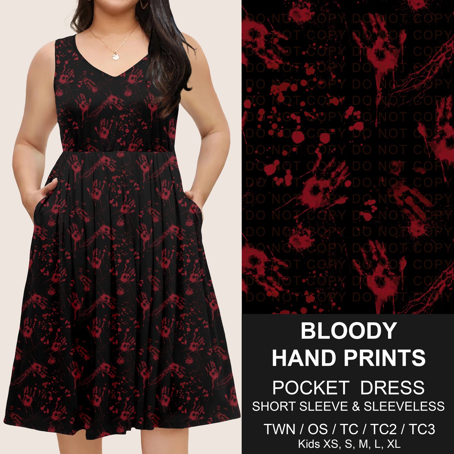 B302 - Preorder Bloody Hand Prints Pocket Dress (Closes 7/24. ETA: early Oct)