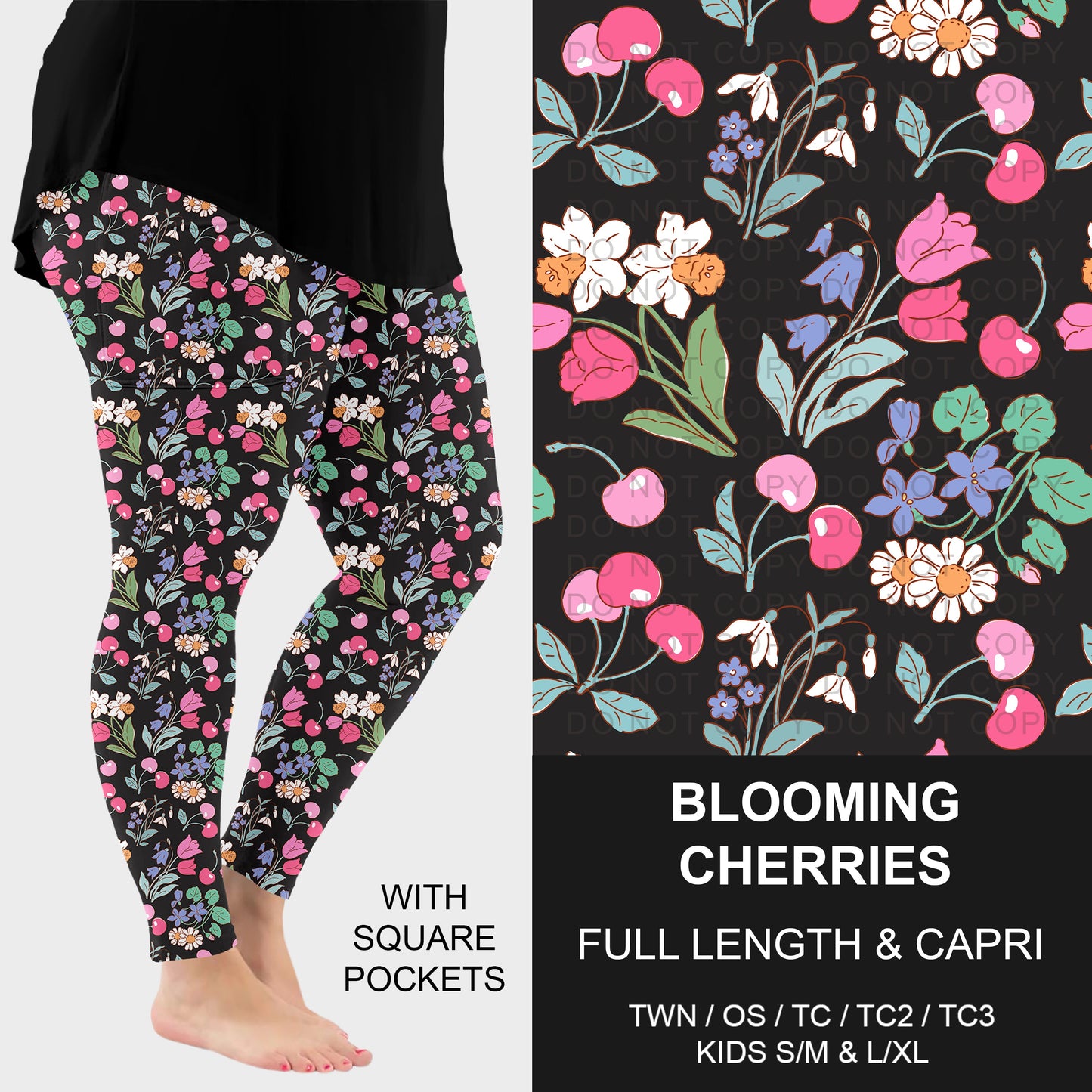 B310 - Preorder Blooming Cherries Leggings w/ Pockets (Closes 8/30. ETA: late Oct.)