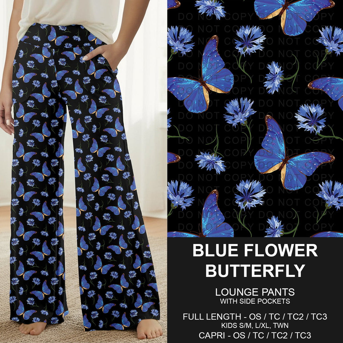 B314 - Preorder Blue Flower Butterfly Lounge Pants (Closes 9/27. ETA: late Nov.)