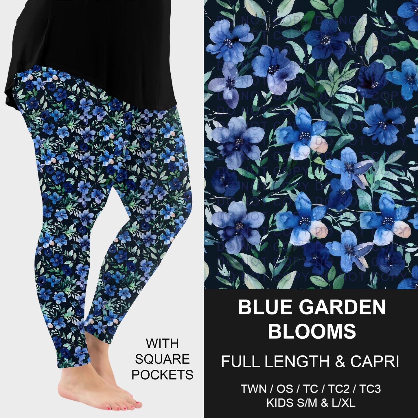 B310 - Preorder Blue Garden Blooms Leggings w/ Pockets (Closes 8/30. ETA: late Oct.)