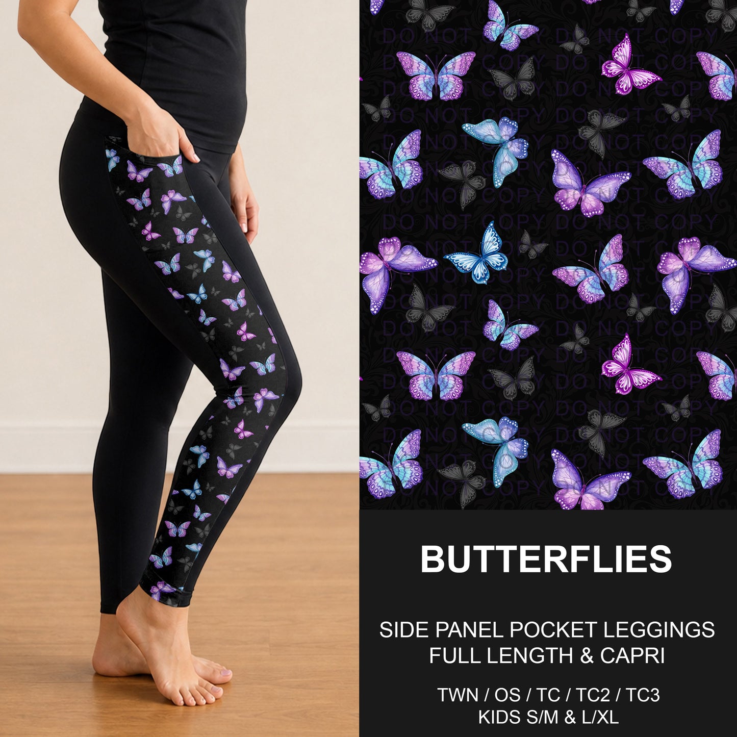 B300 - Preorder Butterflies Side Panel Pocket Leggings (Closes 7/15. ETA: mid Sept.)