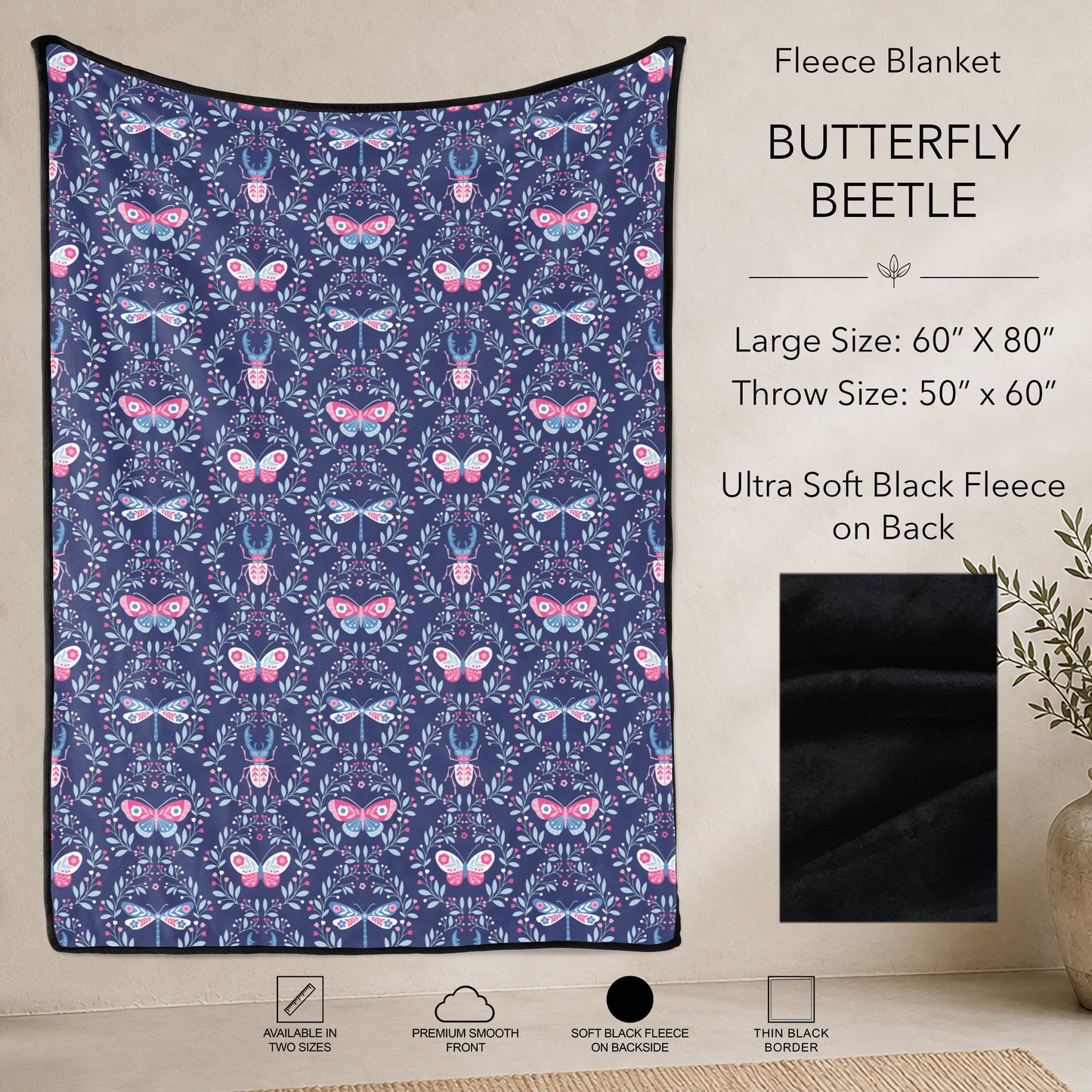 B304 - Pre-Order Butterfly Beetle Fleece Blanket (Closes 7/31. ETA: early Oct)