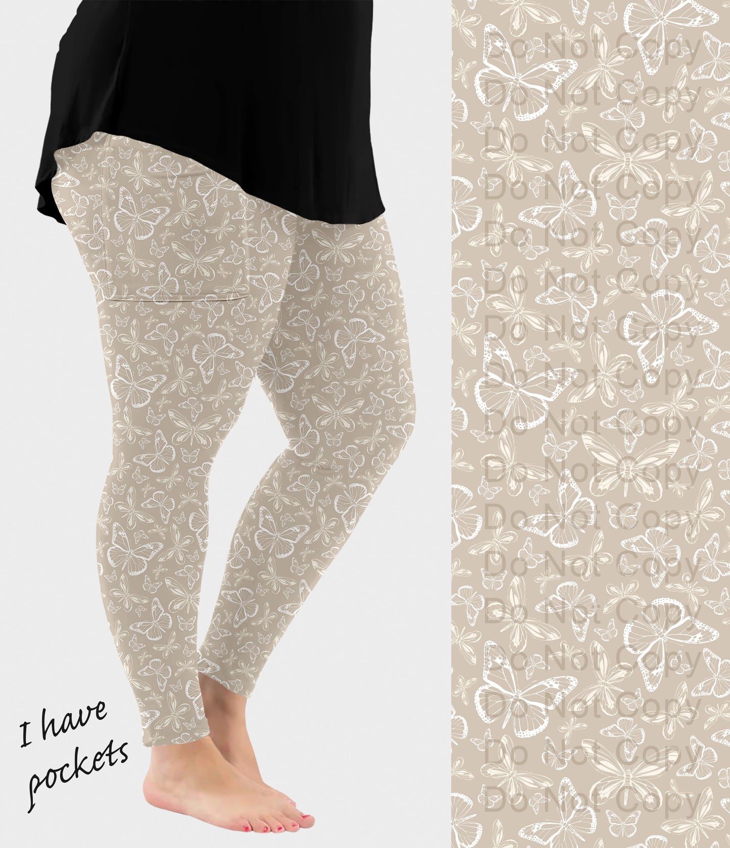 RTS - Beige Butterflies Leggings with Pockets