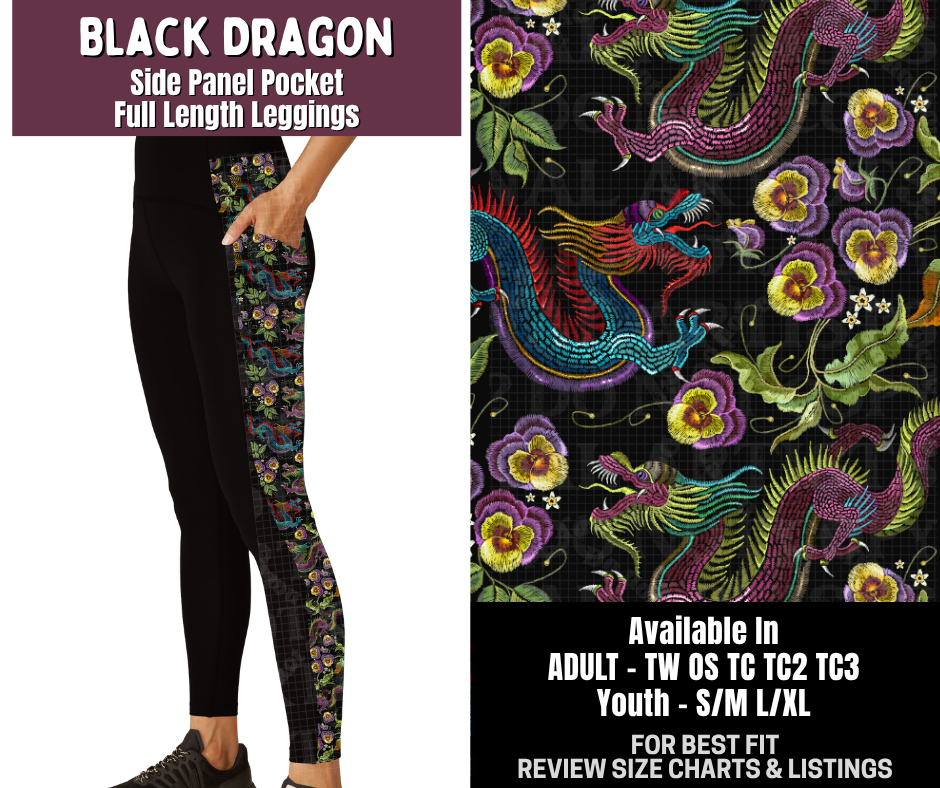 Preorder! Closes 9/14. ETA Dec. Black Dragon Side Panel Pocket Full Length Leggings