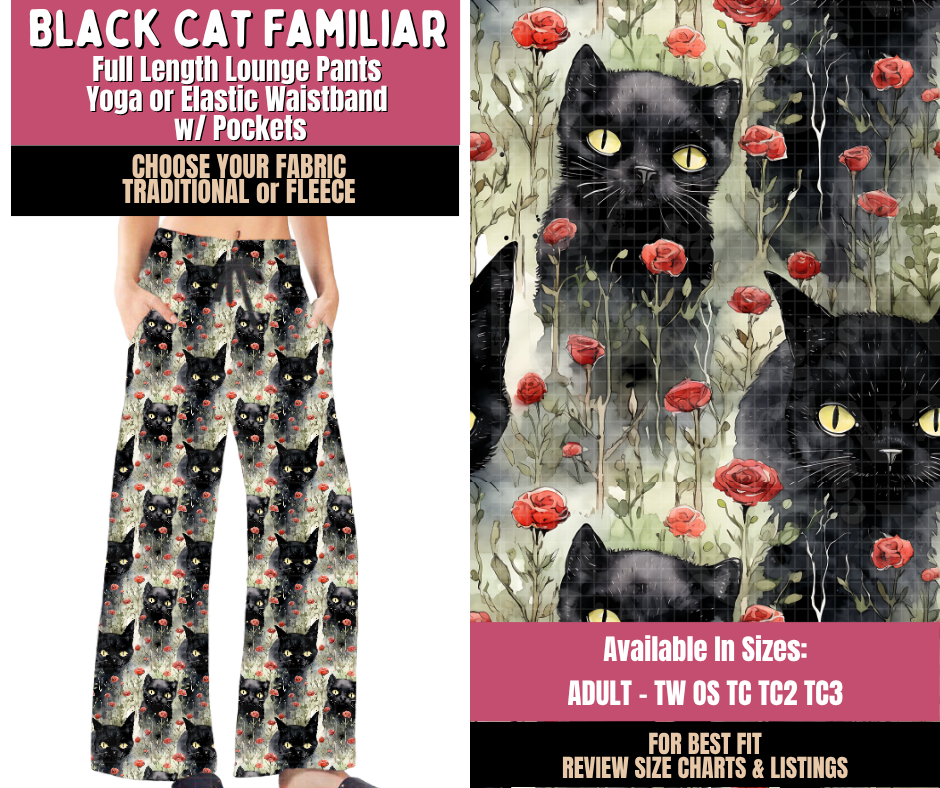 Preorder! Closes 10/1. ETA Dec. Black Cat Familiar Lounge Pants Choose Fleece or Traditional