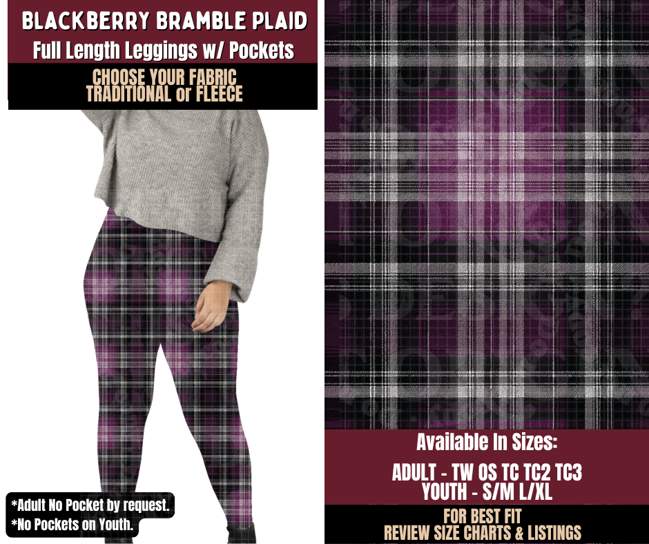 Preorder! Closes 7/22. ETA Oct. Blackberry Bramble Plaid Leggings Choose Fleece or Traditional