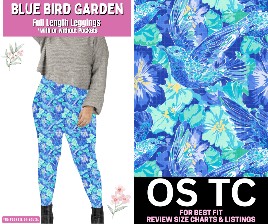 Blue Bird Garden Full Length Leggings w/ Pockets