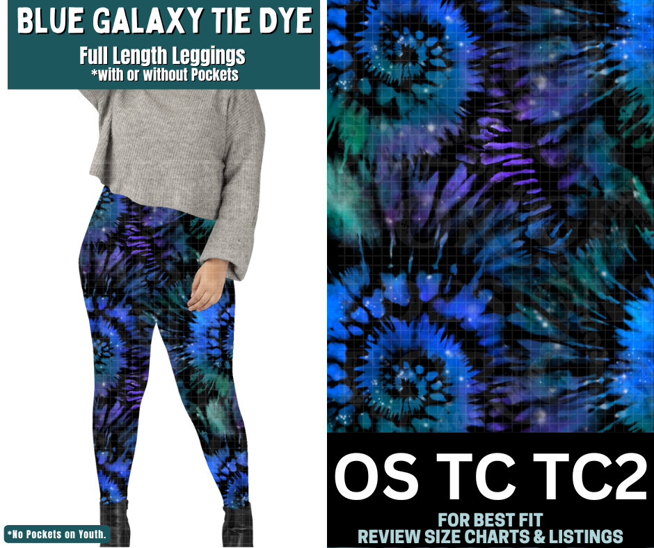 Blue Galaxy Tie Dye Full Length Leggings w/ Pockets