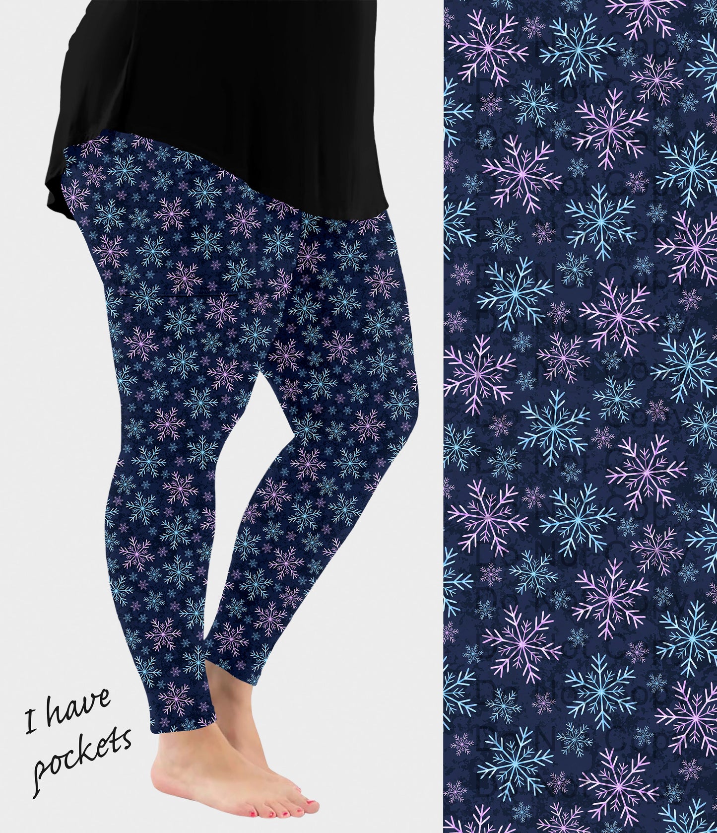 RTS - Blue and Purple Snowflake Leggings w/ Pockets
