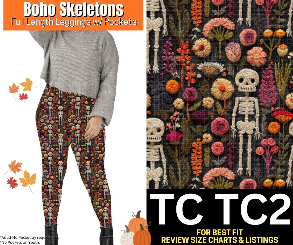 Boho Skeletons Full Length Leggings w/ Pockets