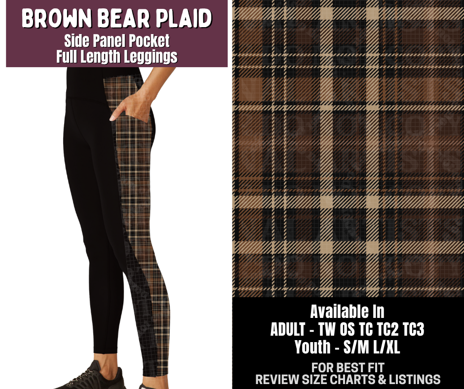 Preorder! Closes 9/14. ETA Dec. Brown Bear Plaid Side Panel Pocket Full Length Leggings