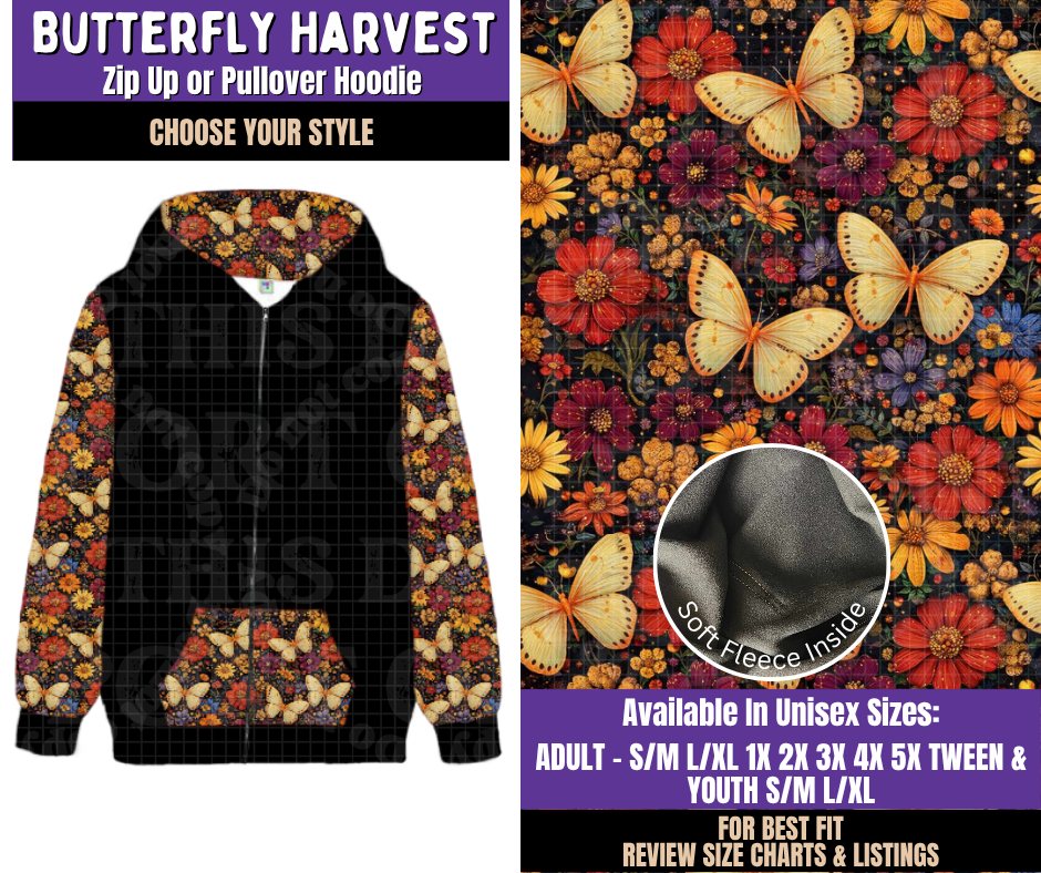 Preorder! Closes 8/5. ETA Nov. Butterfly Harvest Zip-Up or Pullover Hoodie