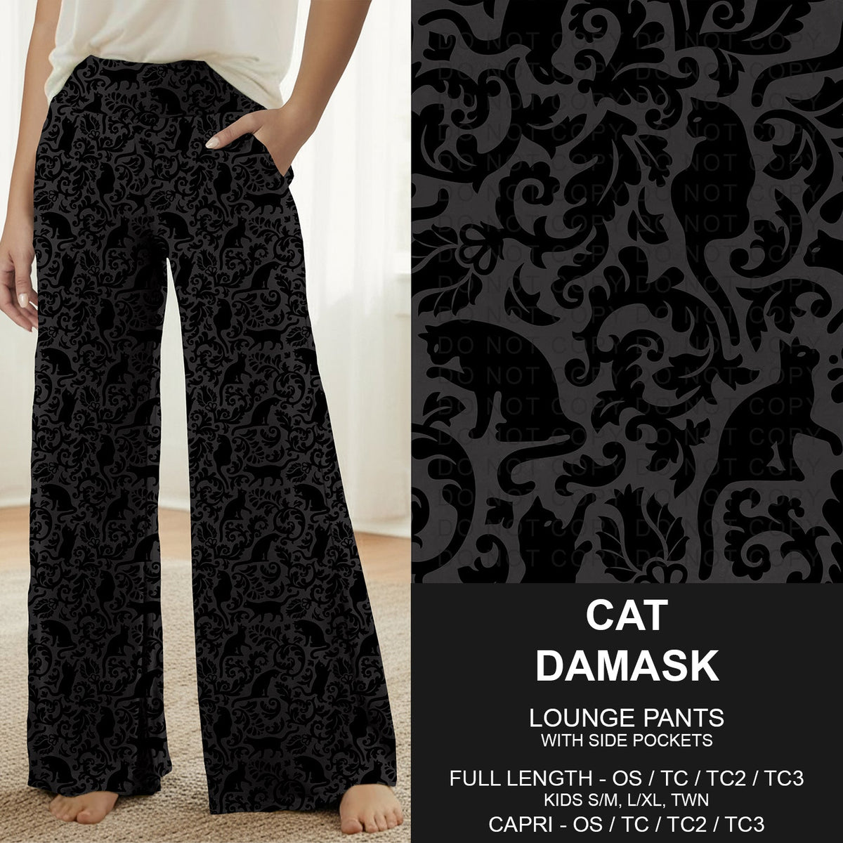 B314 - Preorder Cat Damask Lounge Pants (Closes 9/27. ETA: late Nov.)