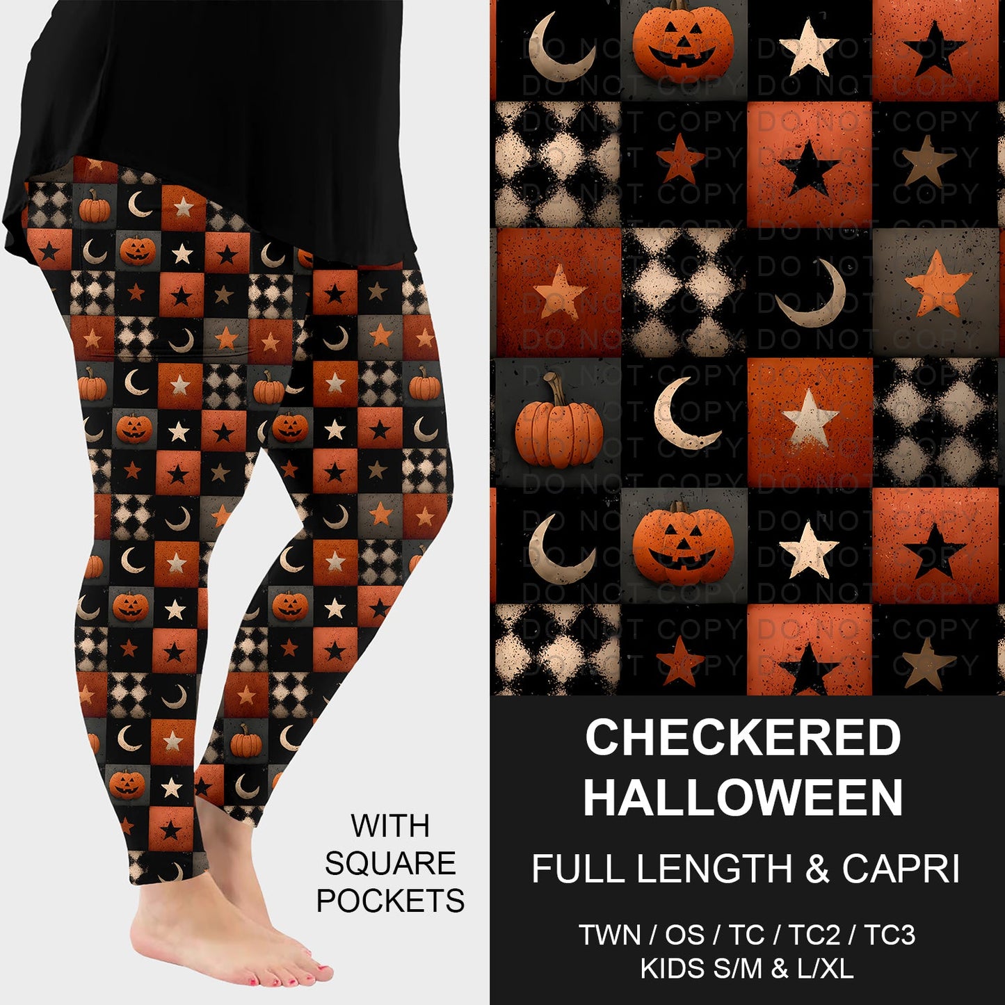B299 - Preorder Checkered Halloween Leggings w/ Pockets (Closes 7/12. ETA: mid Sept.)