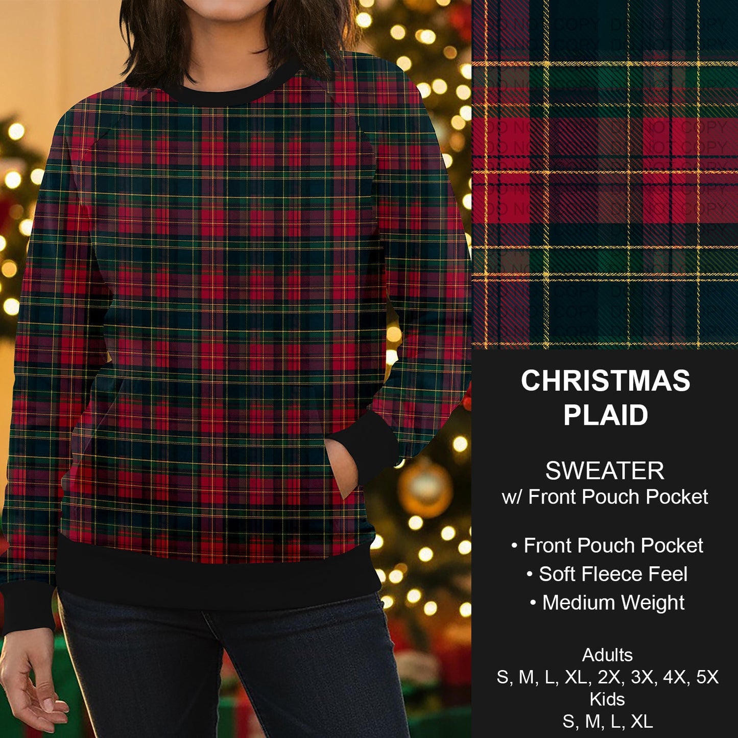 B303 - Preorder Christmas Plaid Sweater w/ Front Pocket (Closes 7/26. ETA early Oct.)
