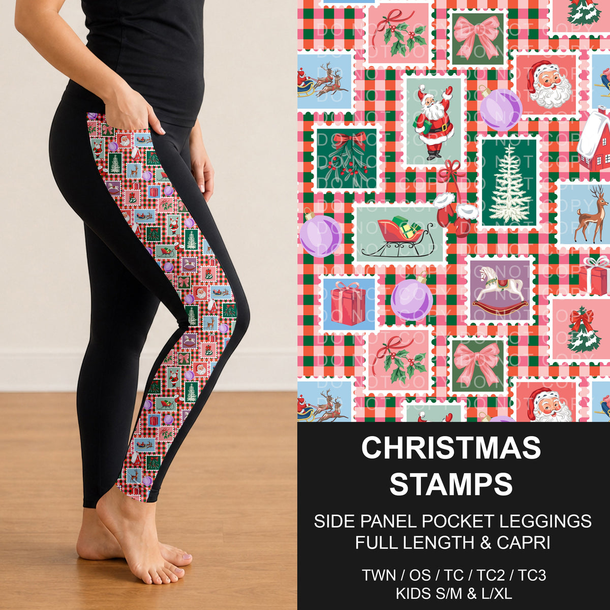 B315 - Preorder Christmas Stamps Side Panel Pocket Leggings (Closes 10/04. ETA: early Dec.)