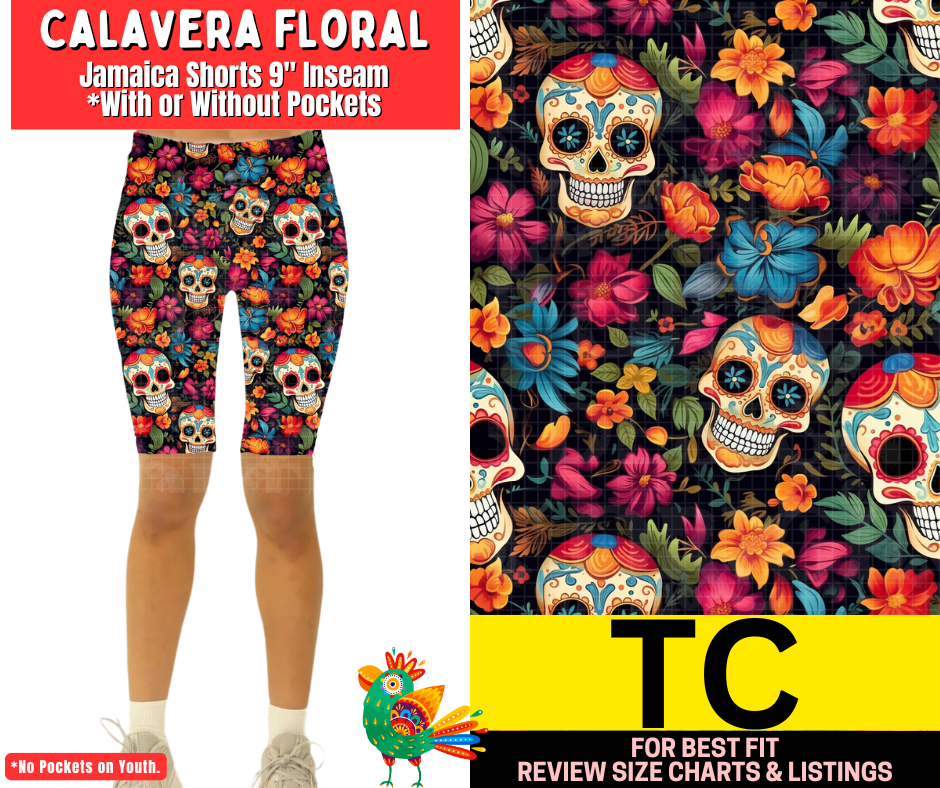 Calavera Floral Jamaica Shorts w/ Pockets