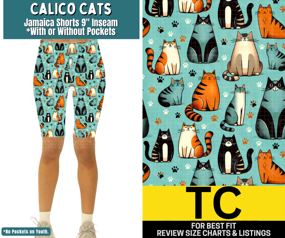 Calico Cats Jamaica Shorts w/ Pockets