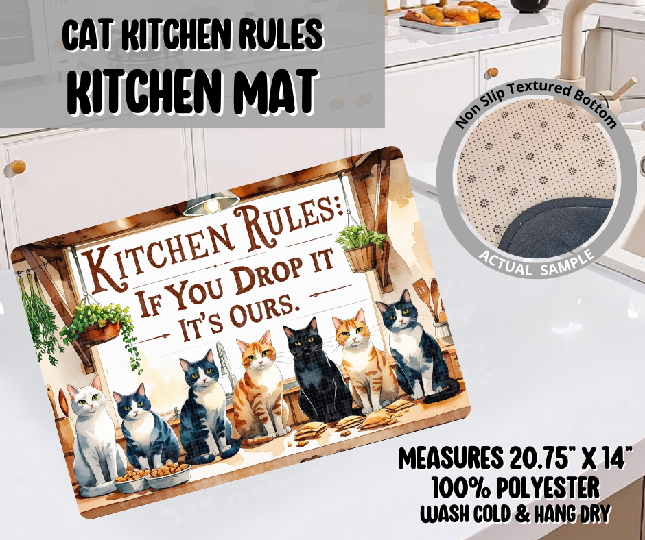Cat Kitchen Rules Kitchen Mat