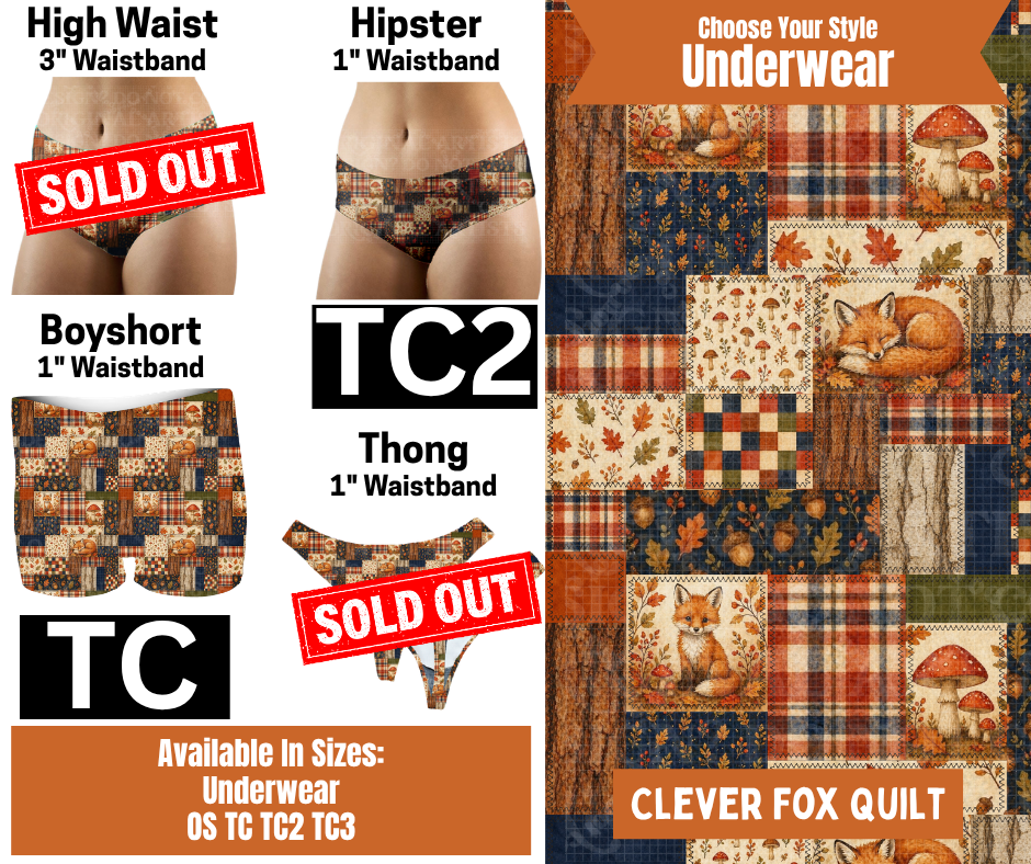 Clever Fox Quilt Hipster, Boyshort Underwear