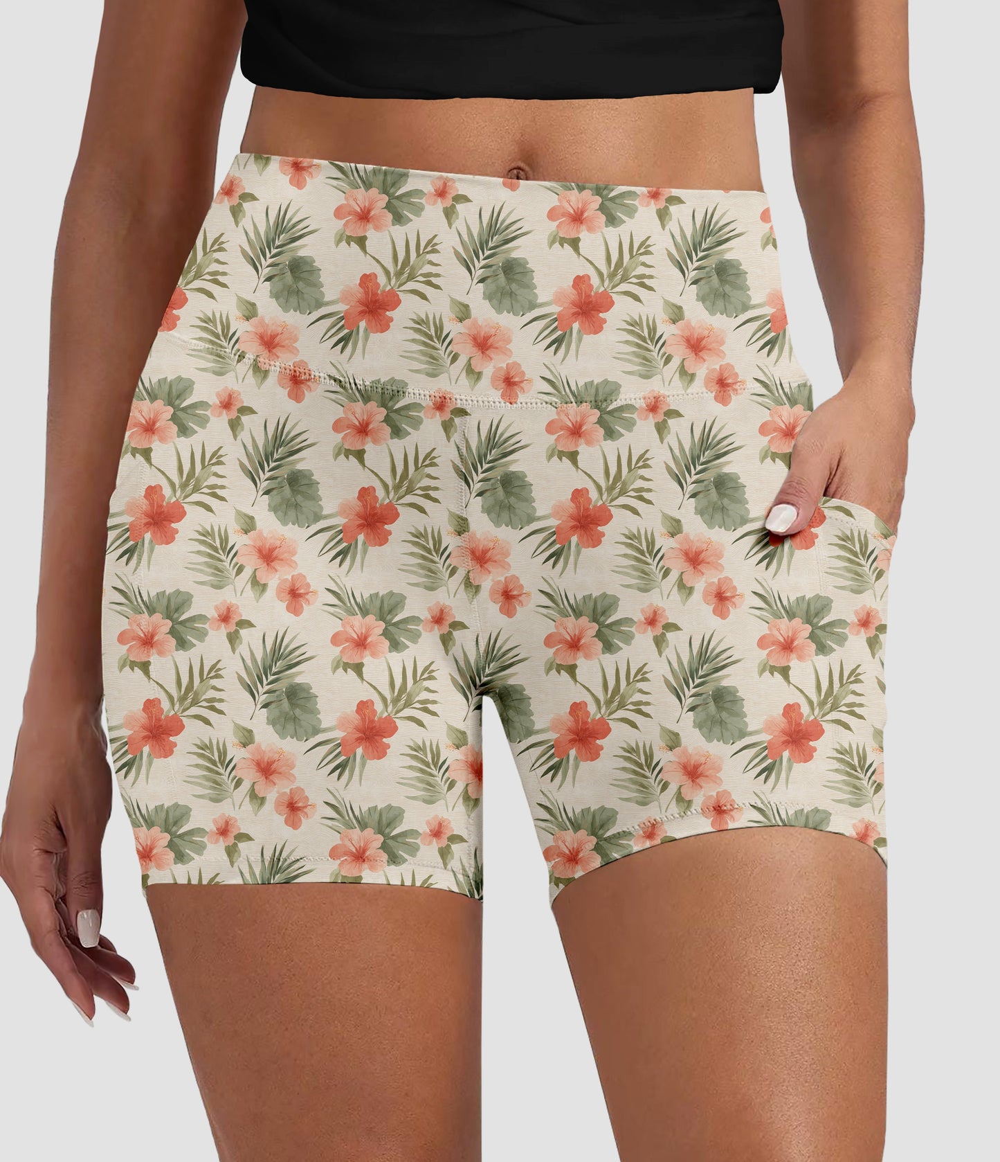 RTS - Coastal Hibiscus Biker Shorts with Pockets