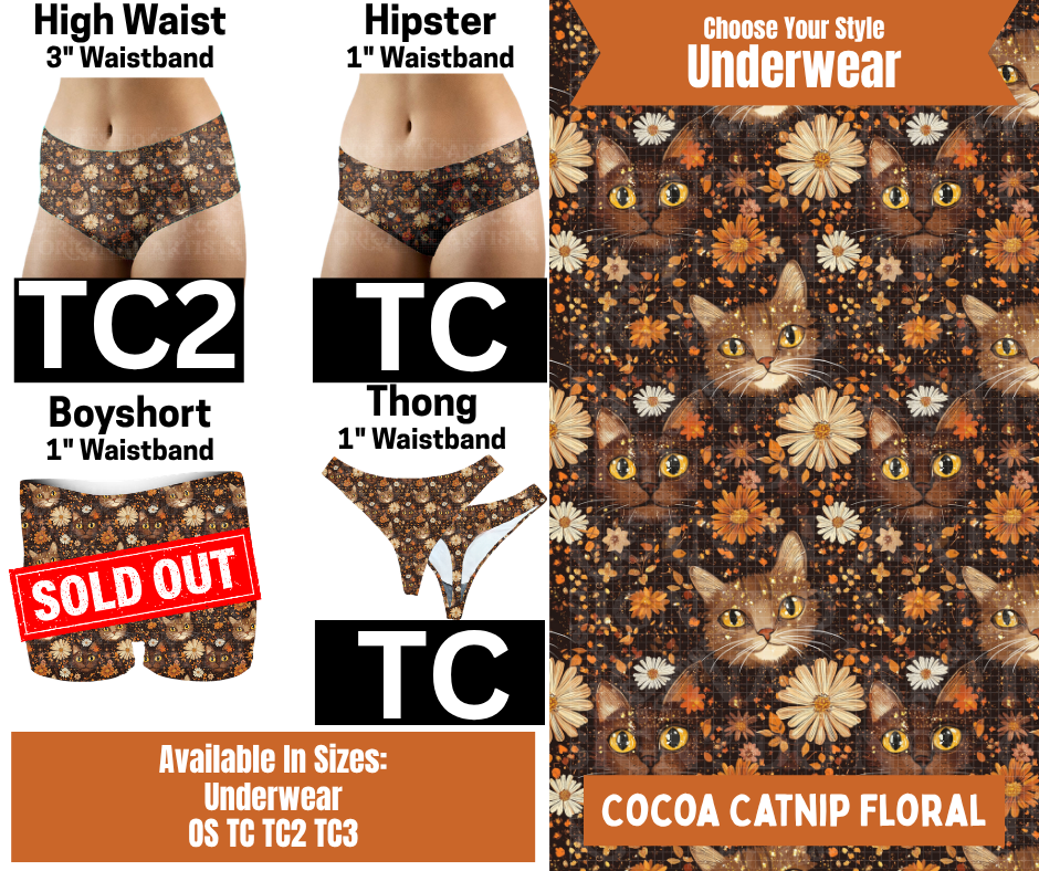 Cocoa Catnip Floral Hipster, High Waist & Thong Underwear