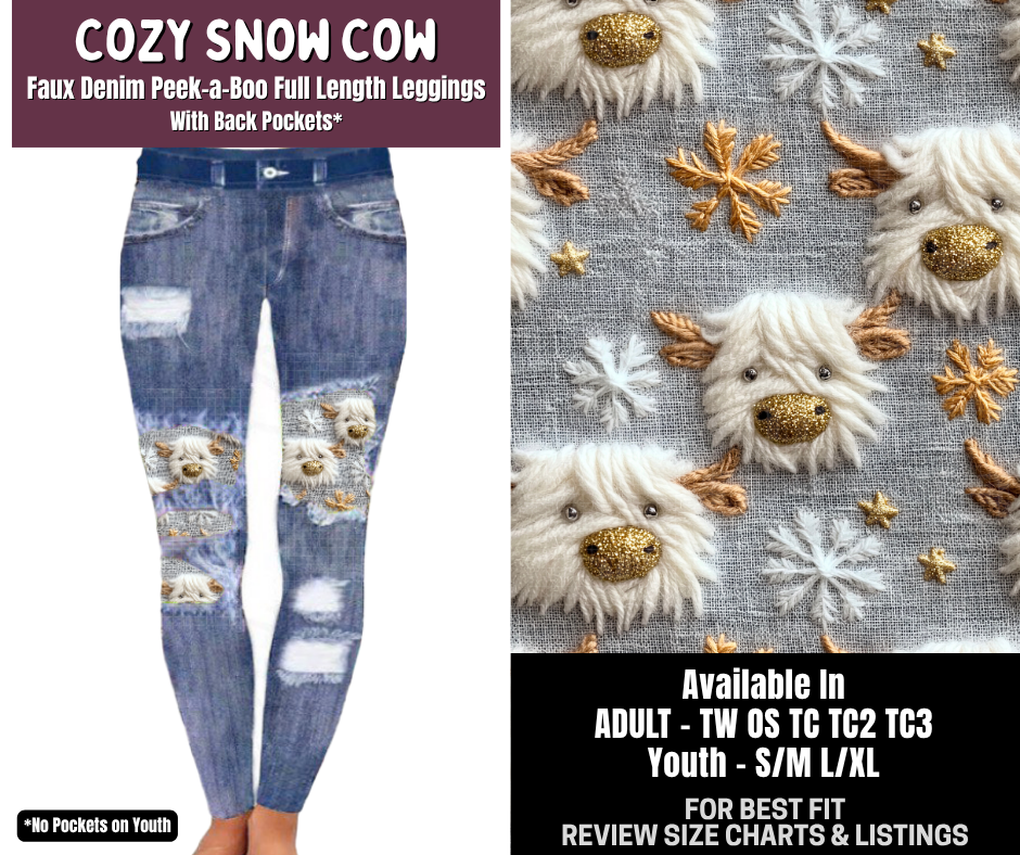 Preorder! Closes 9/14. ETA Dec. Cozy Snow Cow Full Length Faux Denim Peekaboo