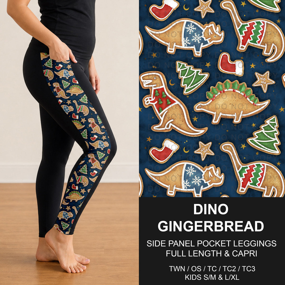B315 - Preorder Dino Gingerbread Side Panel Pocket Leggings (Closes 10/04. ETA: early Dec.)