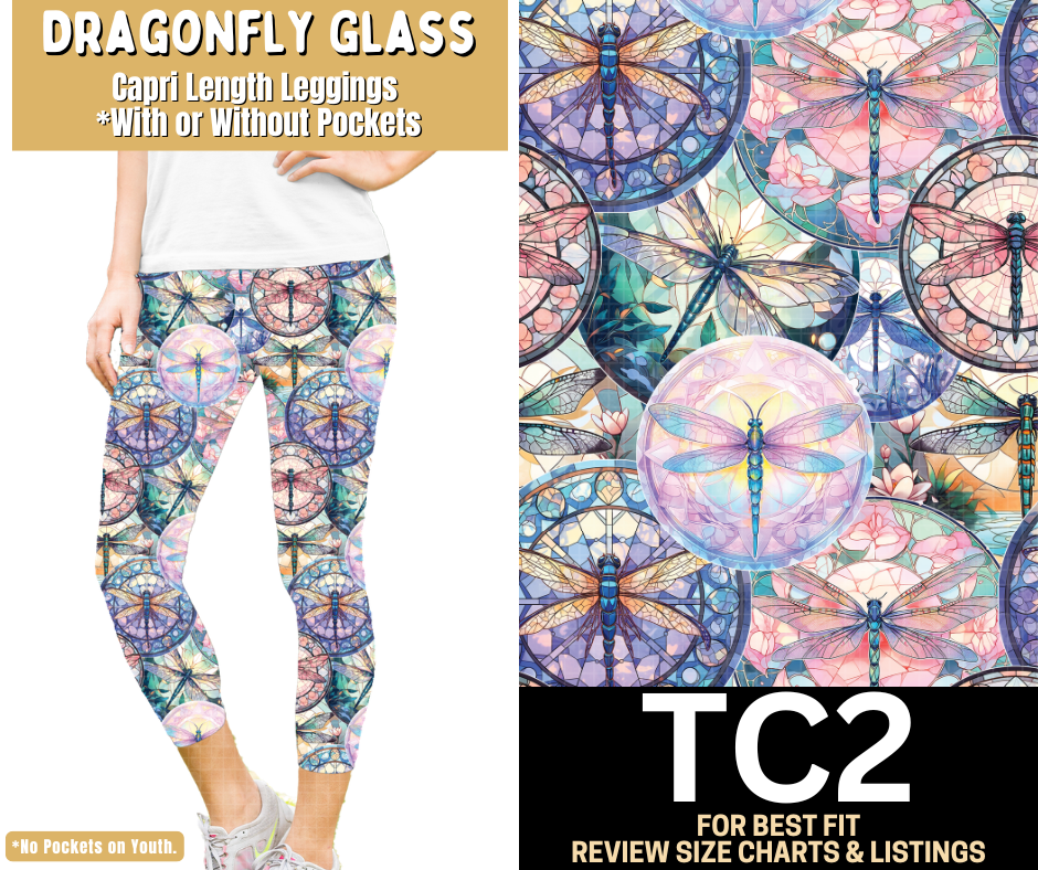 Dragonfly Glass Capri Length Leggings w/ Pockets