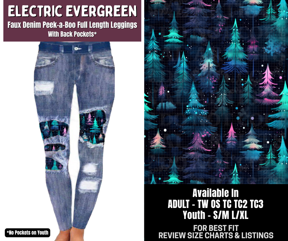 Preorder! Closes 9/14. ETA Dec. Electric Evergreen Full Length Faux Denim Peekaboo