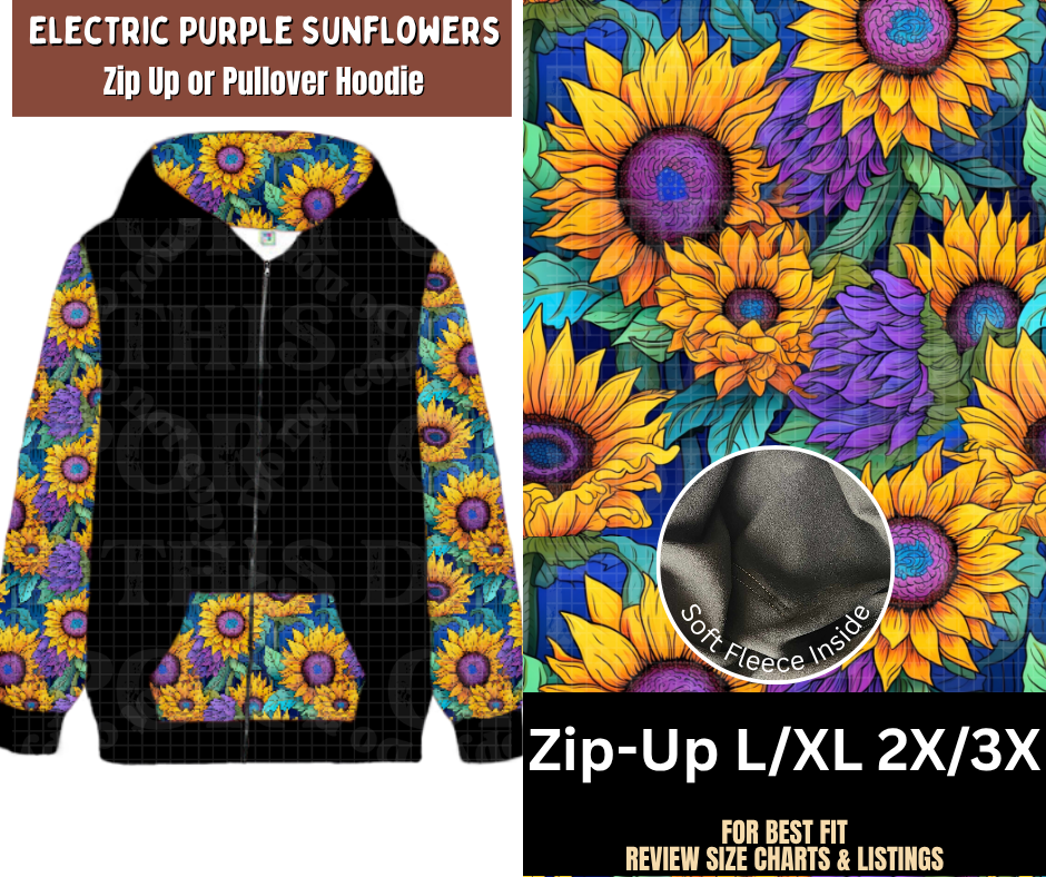 Electric Purple Sunflowers Zip-Up Hoodie