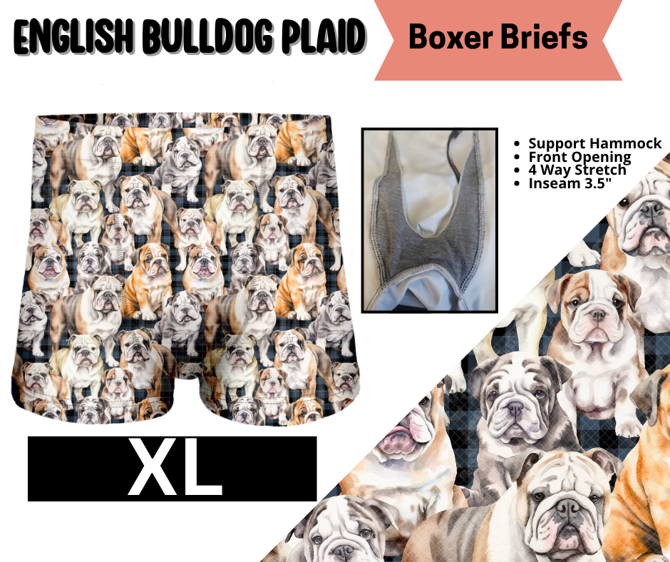 English Bulldog Plaid Boxer Briefs