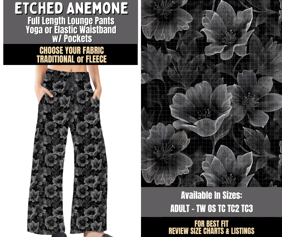 Preorder! Closes 8/3. ETA Nov. Etched Anemone Lounge Pants Choose Fleece or Traditional
