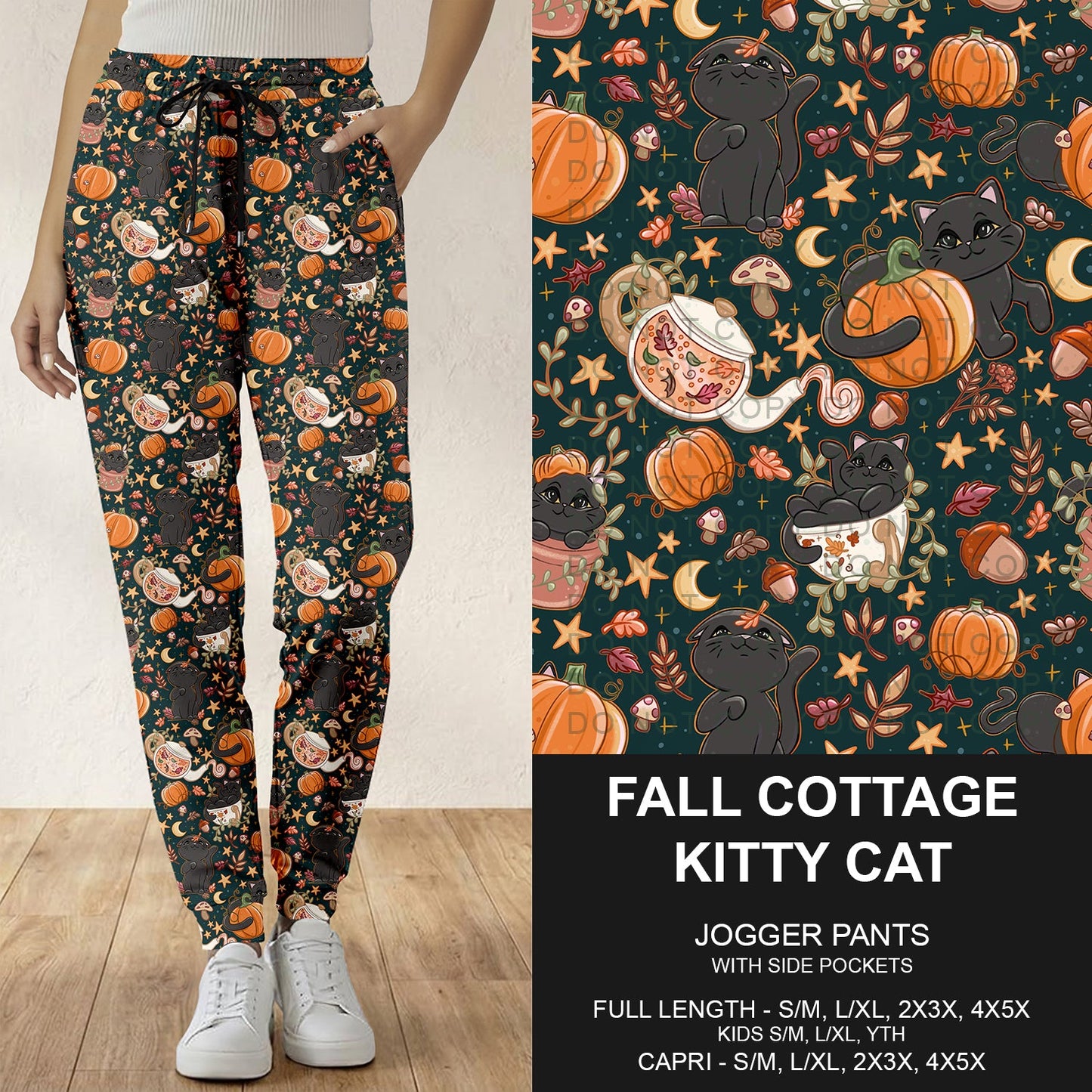 B299 - Preorder Fall Cottage Kitty Cat Joggers (Closes 7/12. ETA: mid Sept.)